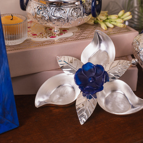 Blue Resin Flower silver plated Diya