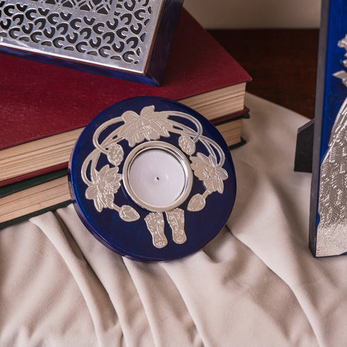 Silver Plated Charan Paduka Tea Light Holder on Resin Base