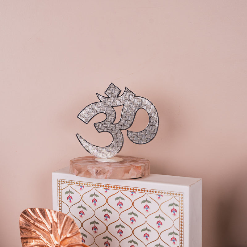Om Cutwork on Rose Quartz Base