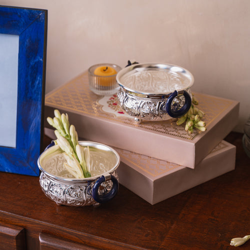 Silver Plated Embossed Urli (Set of 2)