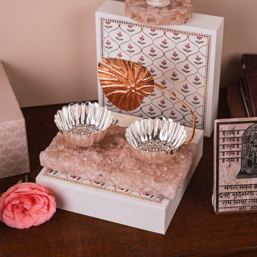 Silver Plated Mukhwas Bowls set of a rose quartz base